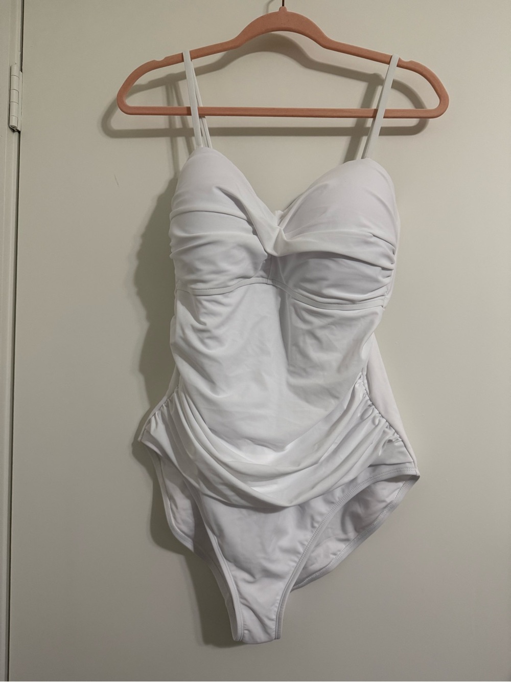 RELLECIGA White Ruched One-Piece Swimsuit